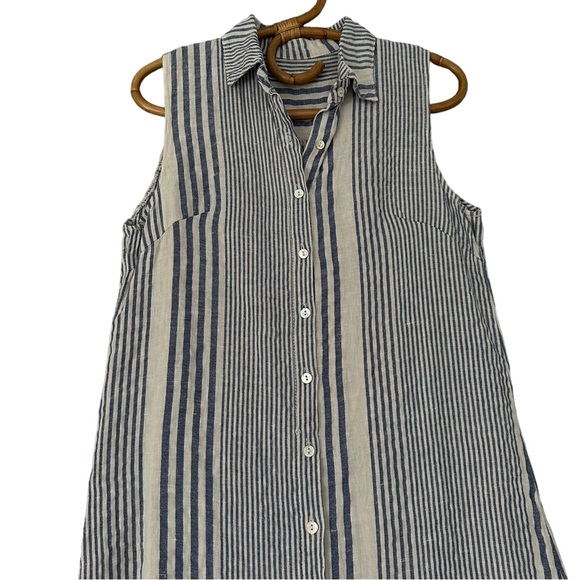 Lina Tomei | Striped Linen Blend Sleeveless Mini Dress Size S - Picture 2 of 12